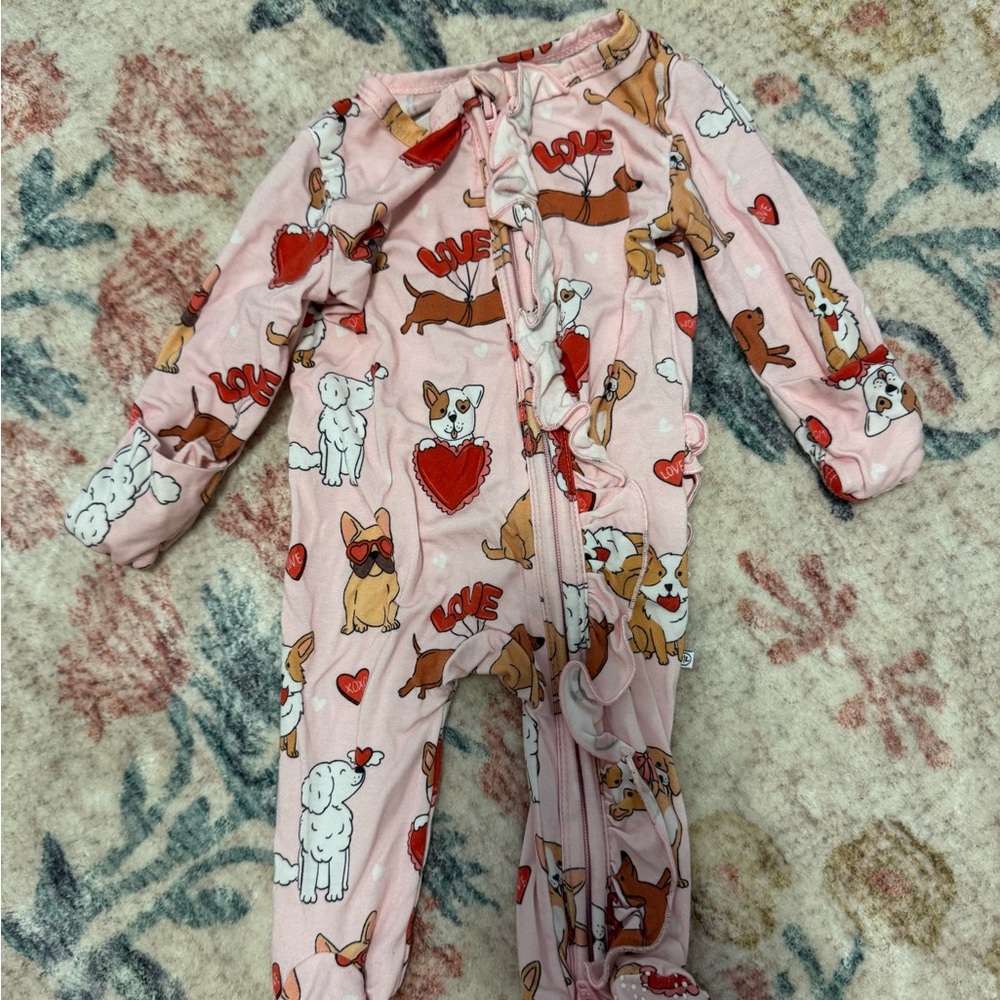 Caden Lane Pink Love Dog Print Footie